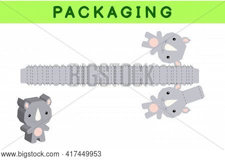 Party Favor Box Die Cut Rhino Design For Sweets, Candies, Small Presents, Bakery. Package Template, 