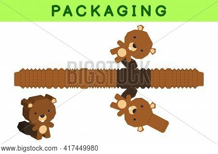 Party Favor Box Die Cut Beaver Design For Sweets, Candies, Small Presents, Bakery. Package Template,