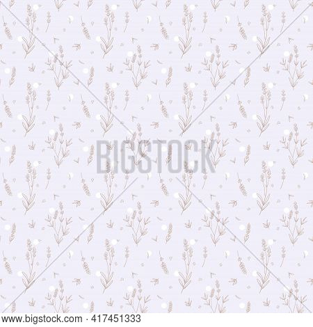 Lavender Beige Vector Seamless Pattern. Nude Lavender Hand Draw Background.