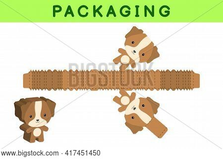 Party Favor Box Die Cut Dog Design For Sweets, Candies, Small Presents, Bakery. Package Template, Gr