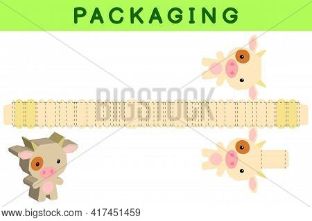 Party Favor Box Die Cut Cow Design For Sweets, Candies, Small Presents, Bakery. Package Template, Gr