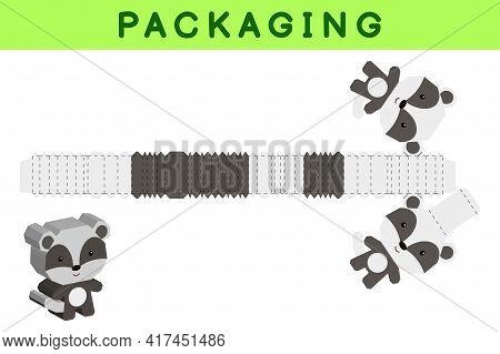 Party Favor Box Die Cut Badger Design For Sweets, Candies, Small Presents, Bakery. Package Template,