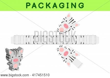 Party Favor Box Die Cut Zebra Design For Sweets, Candies, Small Presents, Bakery. Package Template, 