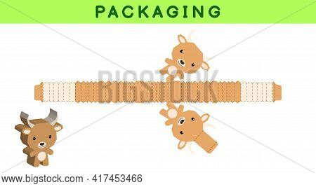 Party Favor Box Die Cut Yak Design For Sweets, Candies, Small Presents, Bakery. Package Template, Gr