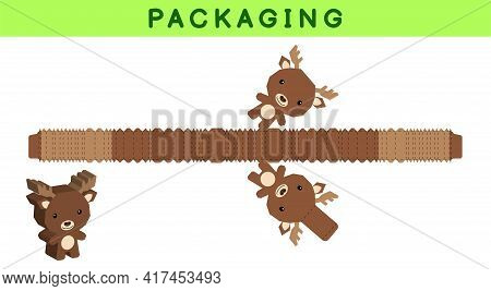 Party Favor Box Die Cut Moose Design For Sweets, Candies, Small Presents, Bakery. Package Template, 