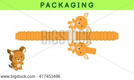 Party Favor Box Die Cut Moose Design For Sweets, Candies, Small Presents, Bakery. Package Template, 