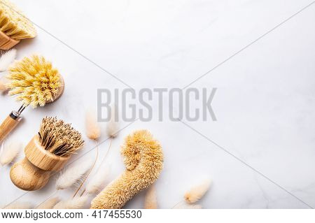 Eco Friendly Plant Based Cleaning Brush Set, Bamboo Kitchen Scrub Brush Set Of 4. Zero Waste Food Cl