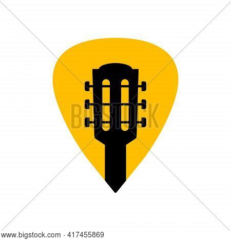 Guitar Acoustick Pick Vector Design Icon Flat Logo. Mediator Guiatar Music Symbol Headstock