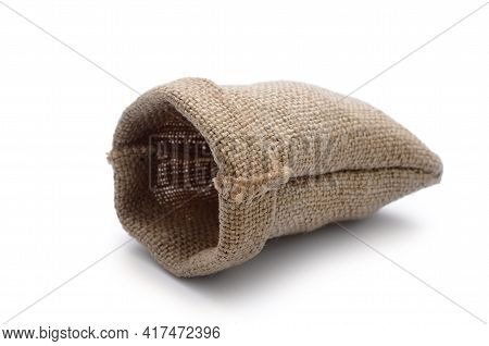 Empty Coarse Cloth Sack Isolated On White Background