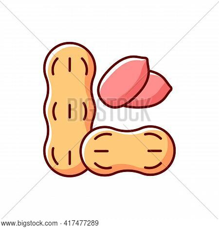 Peanut Rgb Color Icon. Nut For Nourishment. Nutrient Diet, Food Ingredient. Protein Dense Foodstuff.