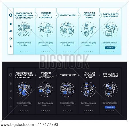 Uncompetitive Policies Onboarding Vector Template. Responsive Mobile Website With Icons. Web Page Wa
