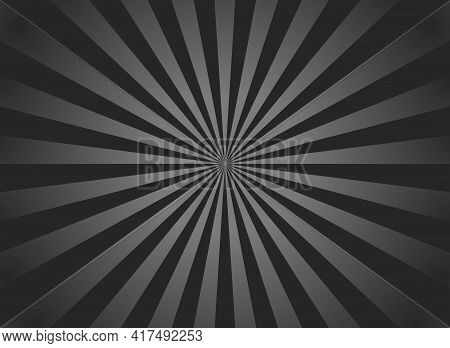 Black Sunburst Background. Retro Background With Starburst And Ray. Black-gray Beam After Burst. Abs