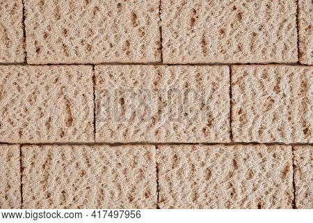 Rye Crisp Bread As A Background Texture. Top View. Copy, Empty Space For Text.