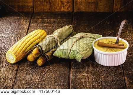 Brazilian Treats, Rural Sweets From June Parties, Boiled Corn, Corn Bread, Sweet Curry With Cinnamon