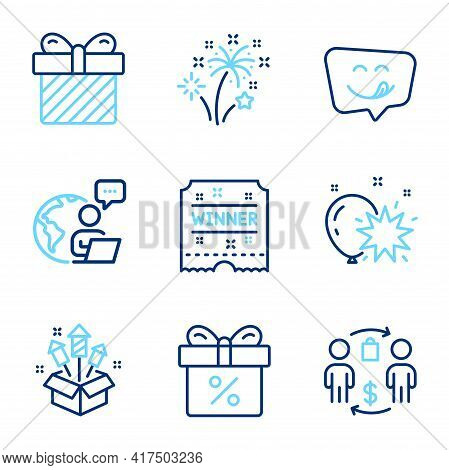 Holidays Icons Set. Included Icon As Winner Ticket, Buying Process, Fireworks Rocket Signs. Firework