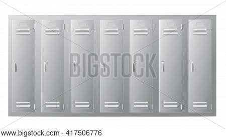 School Lockers Front View Template Realistic Vector Illustration Isolated.