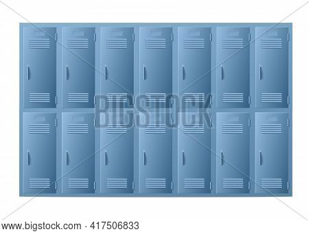 Two Rows Of School Lockers Template Realistic Vector Illustration Isolated.