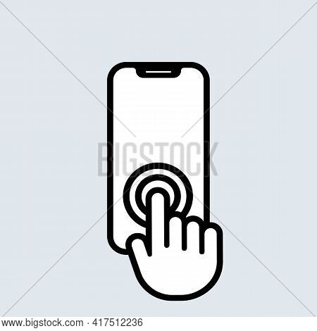 Hand Clicking On The Phone Screen Icon. Hand Cursor. Vector Eps 10. Isolated On Background.