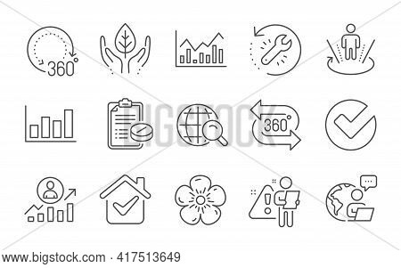 Infochart, 360 Degrees And Report Diagram Line Icons Set. Medical Prescription, Career Ladder And Ve