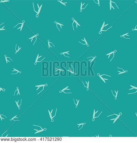 Green Blind Human Holding Stick Icon Isolated Seamless Pattern On Green Background. Disabled Human W