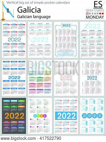 Galician Vertical Big Set Of Pocket Calendars For 2022 (two Thousand Twenty Two). Week Starts Monday