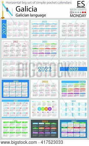 Galician Horizontal Big Set Of Pocket Calendars For 2022 (two Thousand Twenty Two). Week Starts Mond