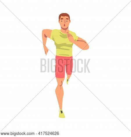 Front View Of Young Running Man, Male Athlete In Sports Uniform Running Marathon, Training, Jogging,