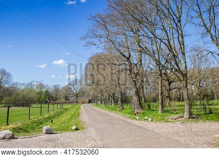 Cobblestoned Road In The Center Of Historic Village Orvelte, Netherlands