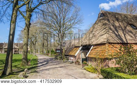 Orvelte, Netherlands - April 16, 2021: Panorama Of An Old Historic Farm In Orvelte, Netherlands