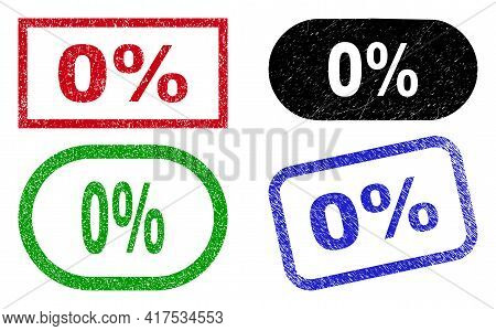 0 Percent Grunge Seals. Flat Vector Grunge Watermarks With 0 Percent Tag Inside Different Rectangle 