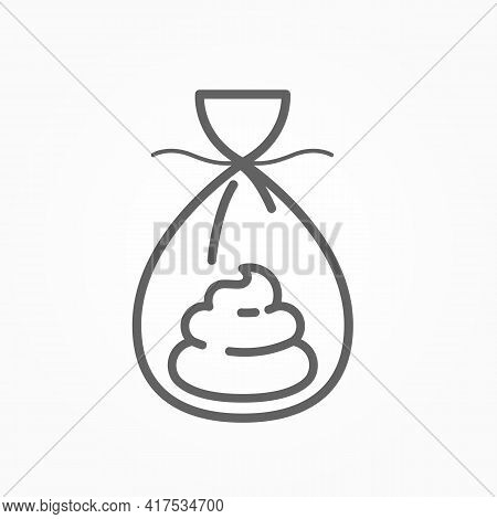 Excrements In Plastic Bag, Poop Clean Up Icon, Stool Test Symbol, Line Style, Vector