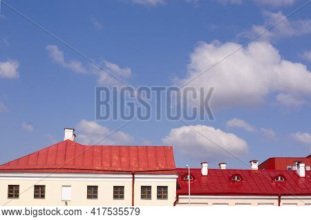 Red Roofs Against The Blue Sky, City Center In Minsk, Belarus