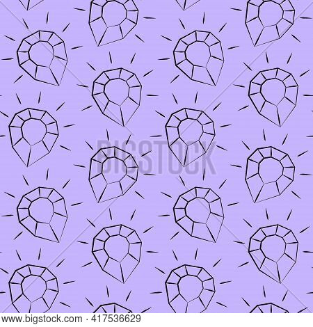 Seamless Vector Pattern With Outline Purple Diamond