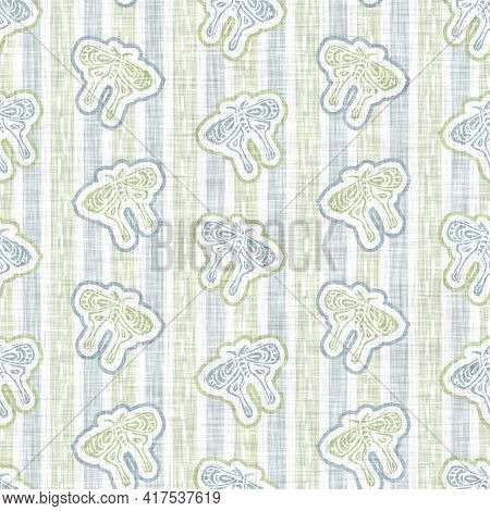 Seamless Linen Butterfly Blockprint Pattern Background. Calm Pale Tonal Pastel Color Wallpaper. Simp