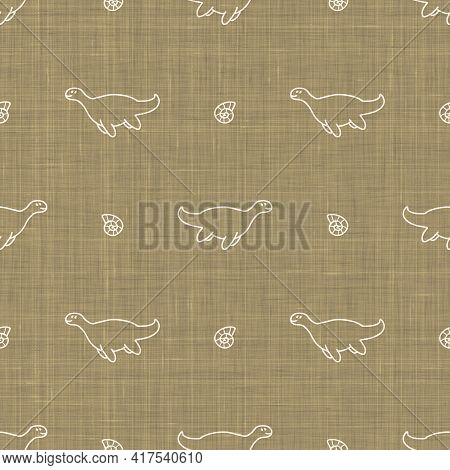 Seamless Background Plesiosaurus Dinosaur Gender Neutral Baby Pattern. Simple Whimsical Minimal Eart