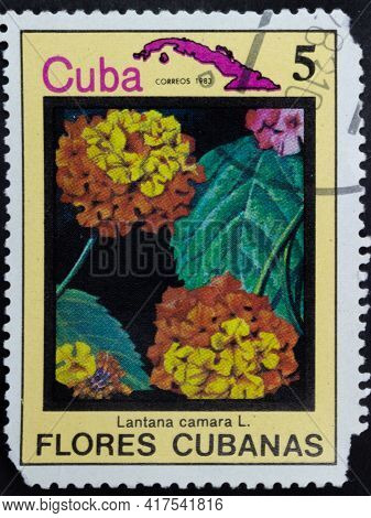 Republic Of Cuba - Circa 1983: Postage Stamp Of 'lantana Camara' Printed In Republic Of Cuba. Series
