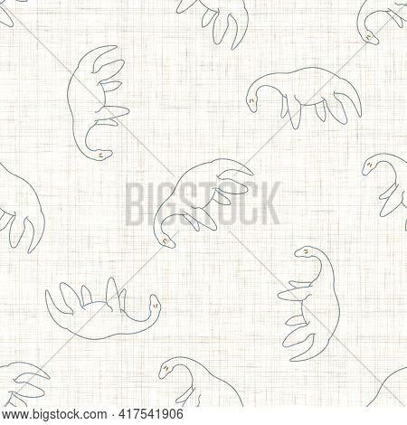 Seamless Background Plesiosaurus Dinosaur Gender Neutral Baby Pattern. Simple Whimsical Minimal Eart