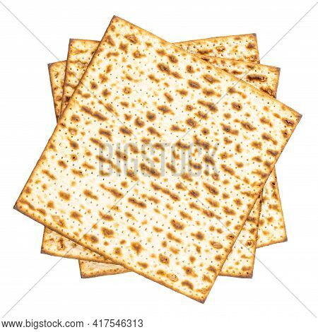 Matzo Isolated On White Background. Matzah, Unleavened Bread.