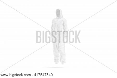 Blank White Plush Jumpsuit With Hood Mockup, Side View, 3d Rendering. Empty Sleepover Hooded Homewea