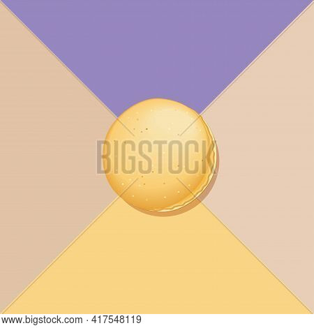 A Yellow Macarons In Pastel Color In Top View In The Center Of A Square - Vector Illustration