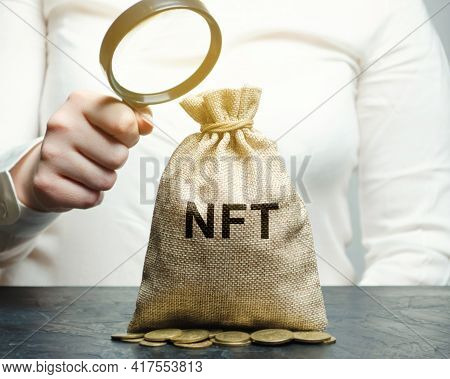 Money Bag Nft - Non-fungible Token. Digitally Represented Product Or Asset. Selling Digital Assets A