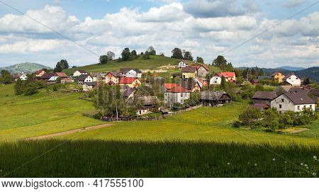 Jaworzynka Village, Panoramic View From Poland Beskid Slaski Mountains, Carpathian Mountains, Slovak