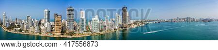 The Cartagena Modern City And Cargo Port Aerial Panorama View Colombia