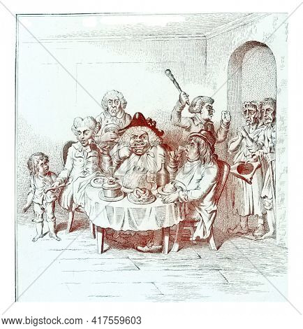 The Ailing Committee, vintage engraving.