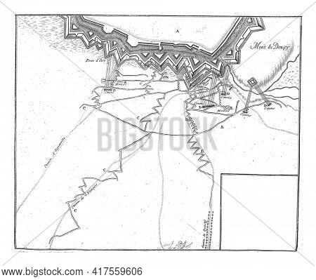 Map with the Allied attacks on Douai, vintage engraving.