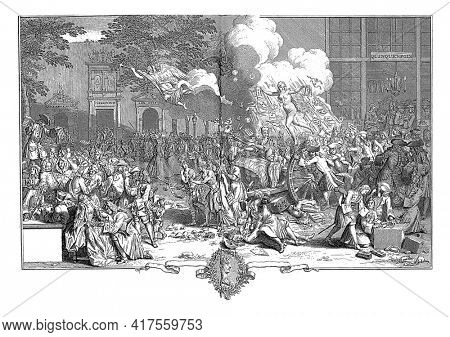 Monument in Memory of the Folly, vintage engraving.