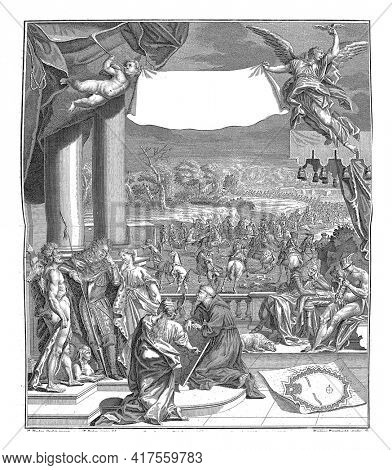 Kidnapping of Villeroy from Cremona, vintage engraving.