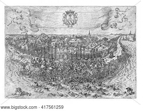 Battle of Oosterweel, vintage engraving.