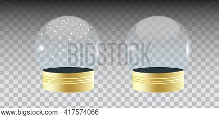 Glass Snow Globe Realistic 3d Design. White New Year Background. Vector Illustration. Stock Image.