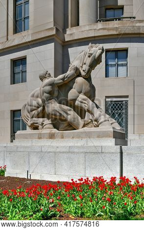 Washington, Dc - Apr 3, 2021: Art Deco Facade Of The Federal Trade Commission Building In Washington